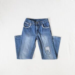 Gymboree High Rise Straight Leg Medium Blue Wash Patch Jeans, Girls’ 8